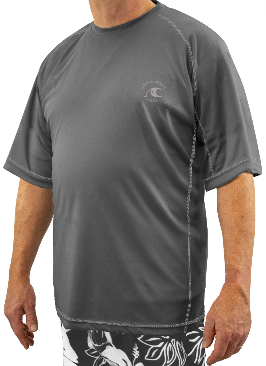 Charcoal Gray Raglan Short-Sleeve Swim Shirts for Big & Tall Men