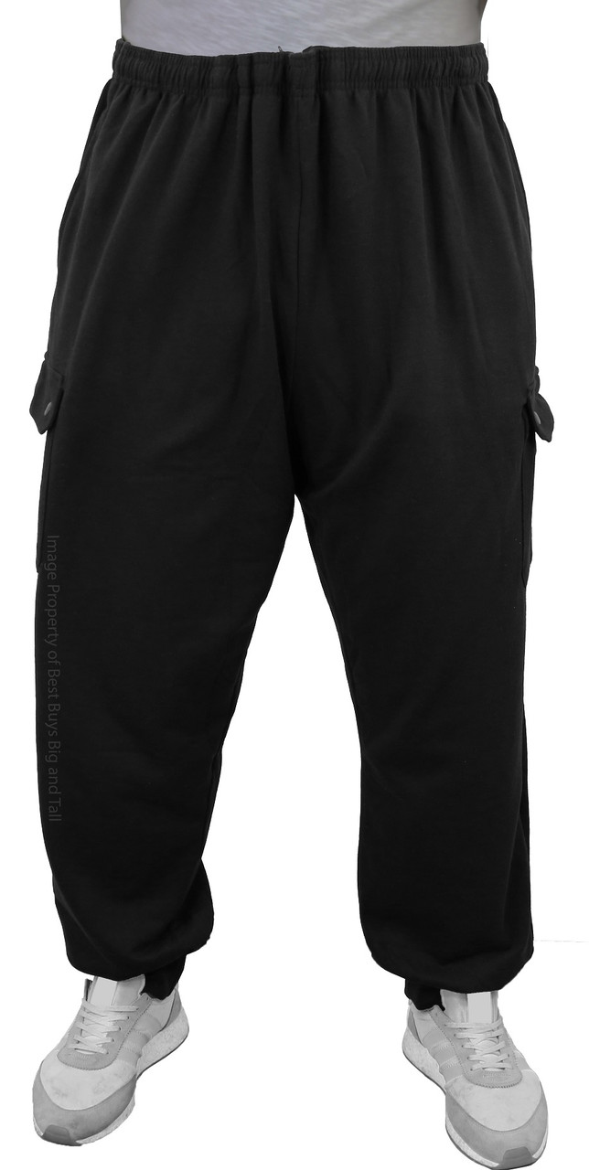 ROCXL Big & Tall Men's Cargo Fleece Pants Joggers in Black