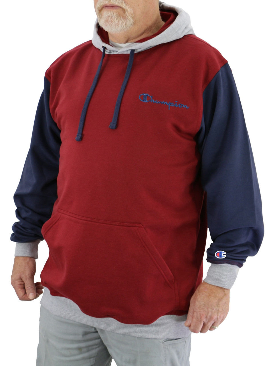 Champion Big & Tall Color Block Fleece Pullover Hoodie in Cranberry
