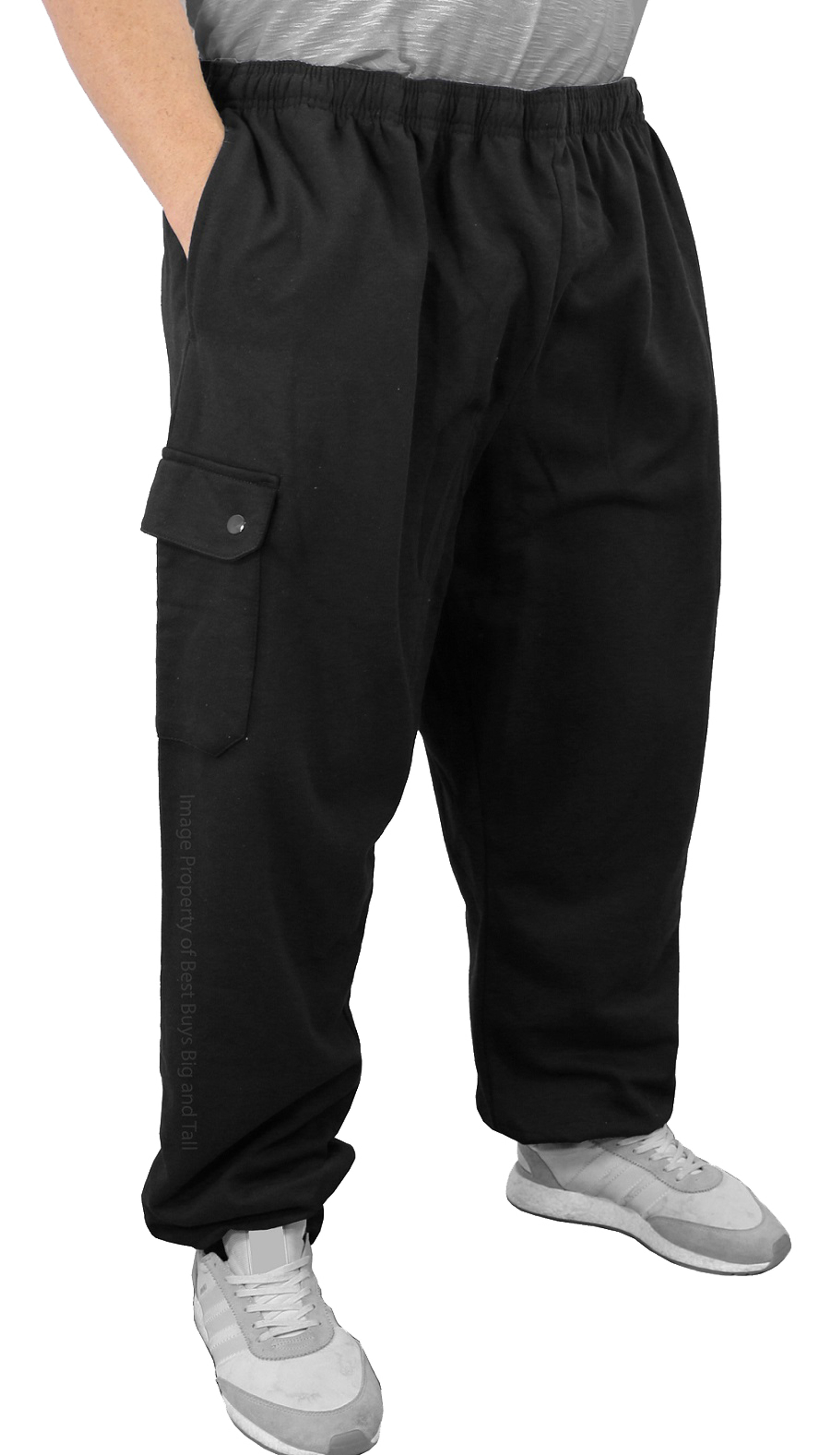 ROCXL Big & Tall Men's Cargo Fleece Pants Joggers in Black