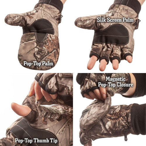 Heavyweight camo hunting pop top glove