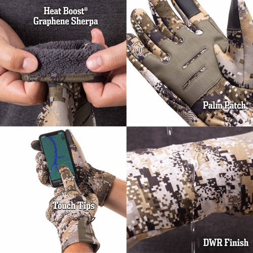 Huntworth men's late season hunting gloves with Heat Boost interior, touch tips, and DWR treatment.
