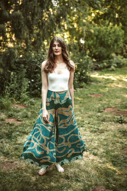 GINA Boho Chic Silk Flared Pants with Pockets in Whimsical (one size) -  Indie Ella Lifestyle