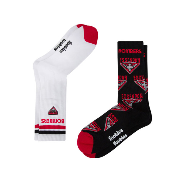 Essendon Mascot Sneaker 2 Pack Socks Size 8-13 Essendon Mascot Sneaker 2 Pack Socks Size 8-13