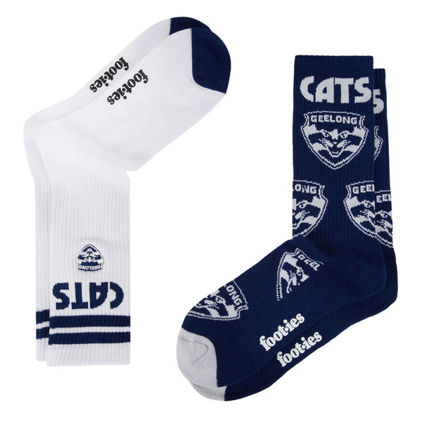 Geelong Cats Mascot Sneaker 2 Pack Socks Size 8-13 Geelong Cats Mascot Sneaker 2 Pack Socks Size 8-13