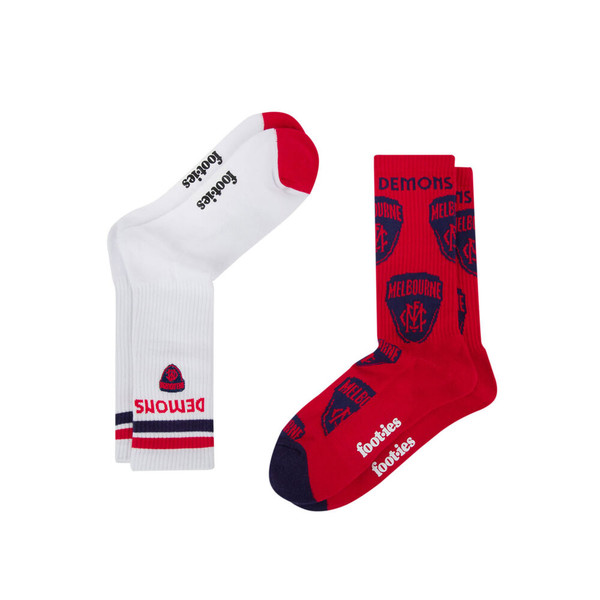 Melbourne Demons Mascot Sneaker 2 Pack Socks Size 8-13 Melbourne Demons Mascot Sneaker 2 Pack Socks Size 8-13