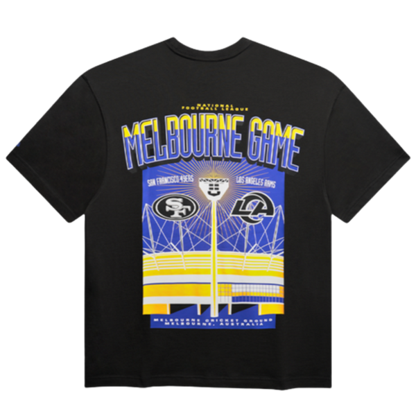 Los Angeles Rams New Era Melbourne Game 2026 Stadium Lights Black Tee