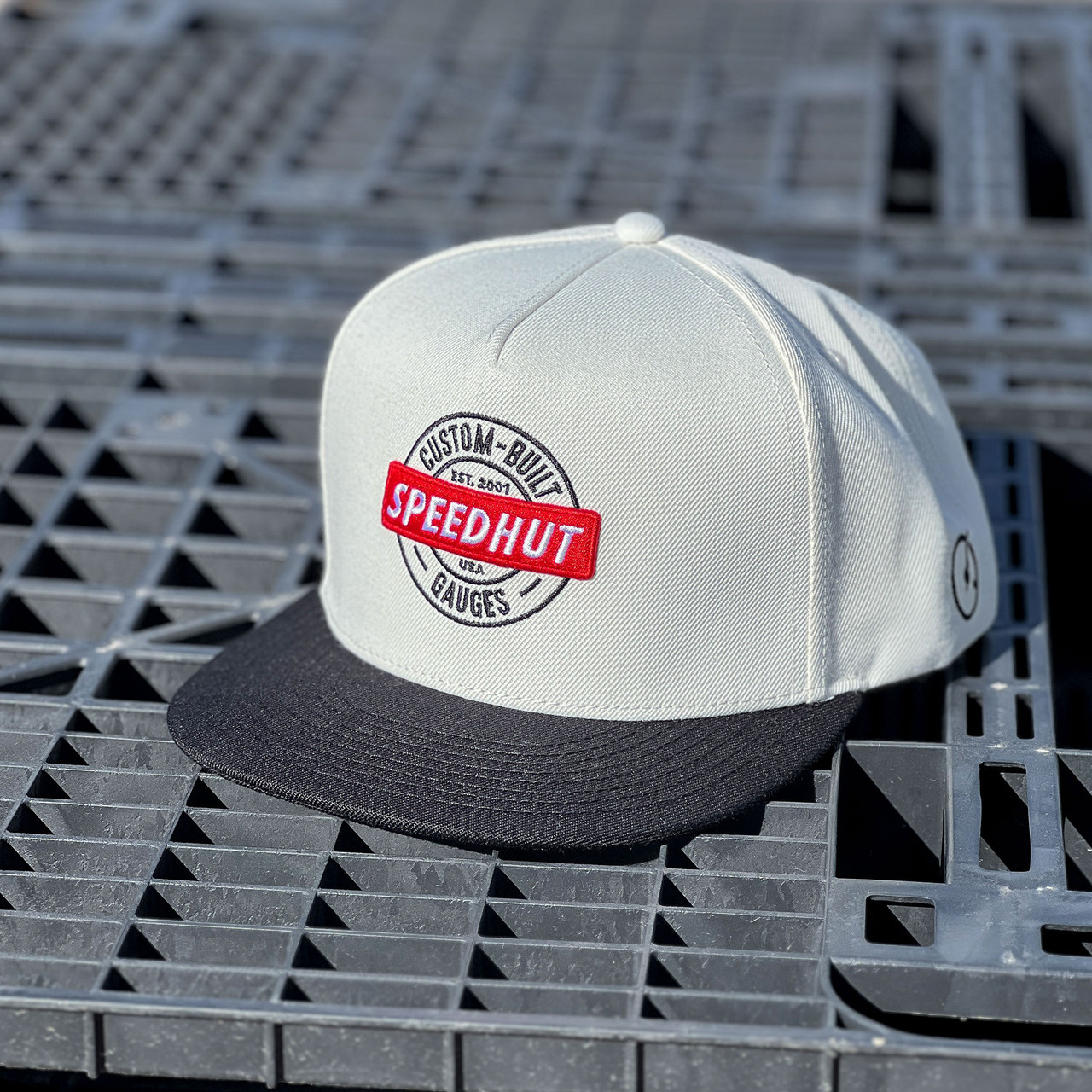 Flat Brim White Hat - Speedhut Patch Logo