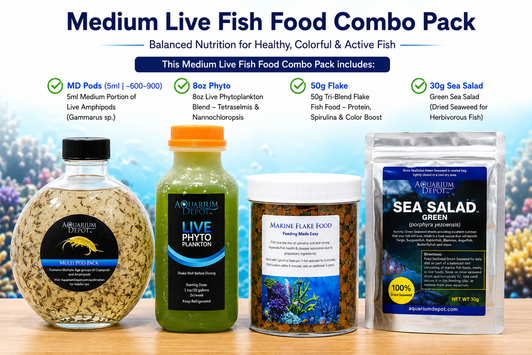 Live Fish Food Combo Pack – Medium | Pods + Phyto + Flake + Dried Algae – Ships Free Overnight