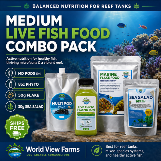 Live Fish Food Combo Pack – Medium | Pods + Phyto + Flake + Dried Algae – Ships Free Overnight