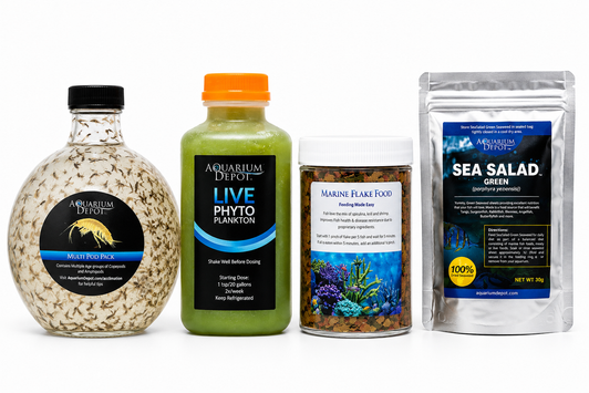 Live Fish Food Combo Pack – Large | Pods + Phyto + Flake + Dried Algae  – Ships Free Overnight