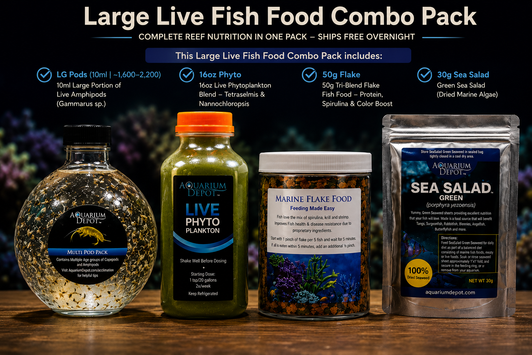 Live Fish Food Combo Pack – Large | Pods + Phyto + Flake + Dried Algae  – Ships Free Overnight