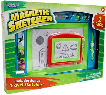 Create 'n Grow Magnetic Sketcher 2-Pack – Mess-Free Erasable Doodle Board with Bonus Travel Sketcher