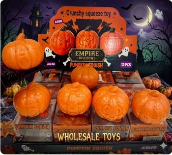 ASMR Crunchy Jack-O'-Lantern Pumpkin Squeeze Toy (12-Piece Counter Display)