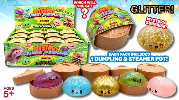 Mystery Squishy 4" Happy Face Glitter Dumplings (24 per case)