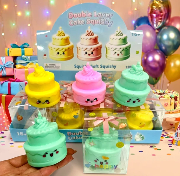Double Layer Cake Squishy Toy - 12pc Countertop Display Box