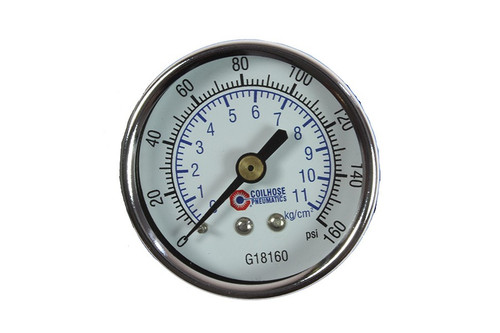 Coilhose Pneumatics G18160 2" Chrome Case Gauge-1/8Bk Mnt 0-160Psi