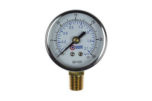 Coilhose Pneumatics GB1430 0-30Psi 2" Chrome Case Gauge 1/4" Bottom