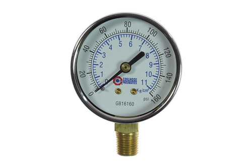 Coilhose Pneumatics GB16160 2-1/2" Chrome Case Gauge1/4 Bot Mnt 0-160