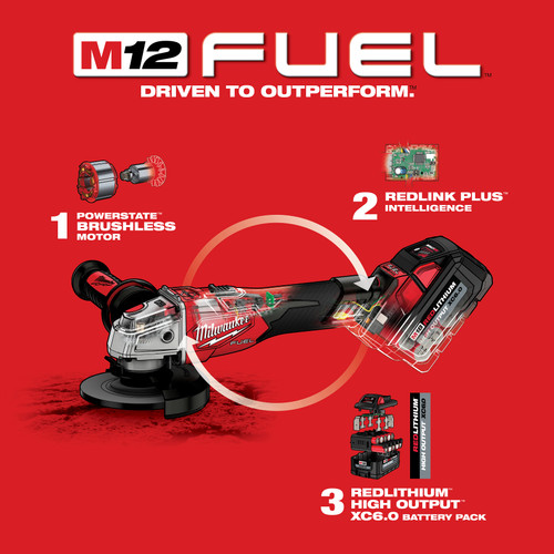 Milwaukee 2889-20 M18 FUEL 4-1/2" / 5" Variable Speed Braking Grinder, Slide Switch Lock-On