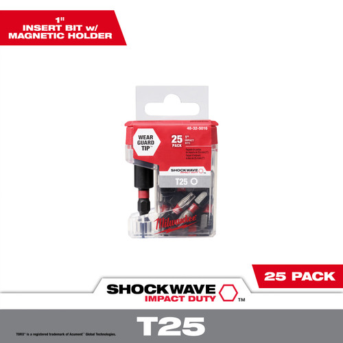 Milwaukee 48-32-5016 SHOCKWAVE Impact T25 Insert Bits with Bit Holder 25PK
