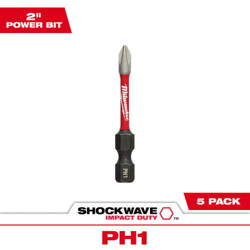 Milwaukee 48-32-4638 SHOCKWAVE 2 in. PH1 Impact Driver Bits 5PK