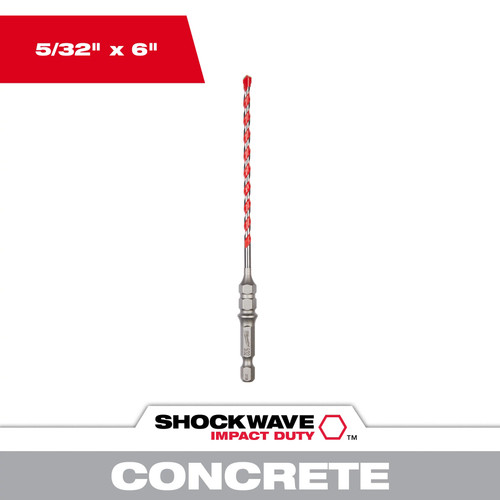 Milwaukee 48-20-9092 5/32" x 4" x 6" SHOCKWAVE Impact Duty Carbide Hammer Drill Bit for Concrete Screws