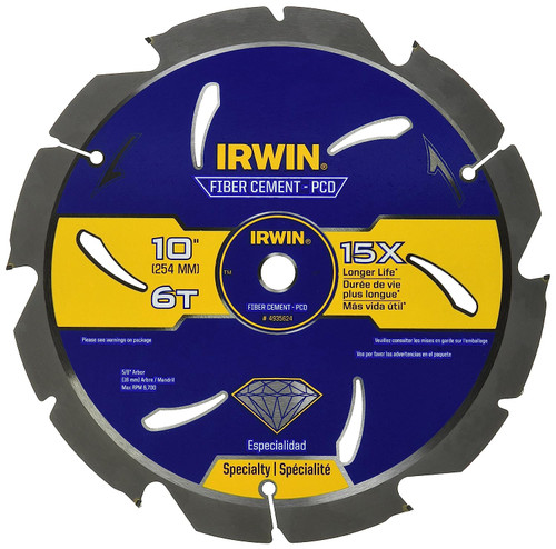 Irwin 4935624 Saw Bld 10" 6T Marathonpcd Fiber Cement