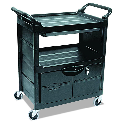 Rubbermaid Commercial FG345700BLA Utility Cart W/Doors Back Panel Drawer