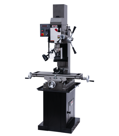 JET JT9-351163 JMD-45VSPF Variable Speed Square Column Geared Head Mill Drill with Newall NMS300 2 Axis DRO & X-Axis Powerfeed
