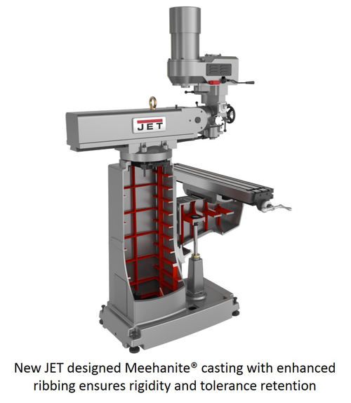 JET JT9-690680 JTM-1050EVS2/230 Mill With 3-Axis Acu-Rite 303 DRO (Knee) With X, Y and Z-Axis Powerfeeds and Air P