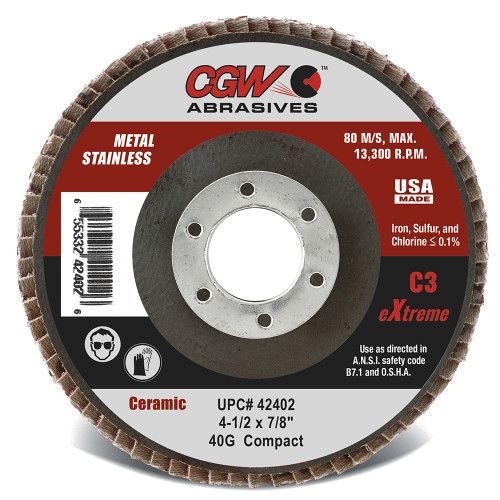 CGW ABRASIVES 41/2X7/8 C3-36 COMPACT 42401