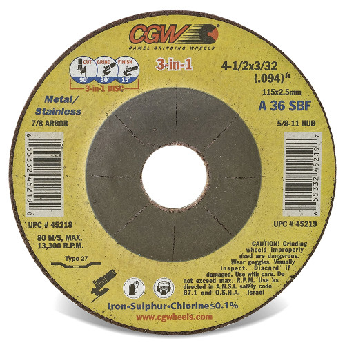 CGW ABRASIVES 6X3/32(094)X7/8 T27 A36S 45222