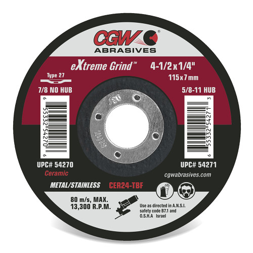 CGW ABRASIVES 41/2X1/4X5/8-11 T27 CER24-T-BF 54271