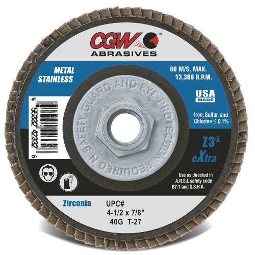 CGW ABRASIVES 41/2X7/8 T27 Z3-80 ULTIMATE 54005