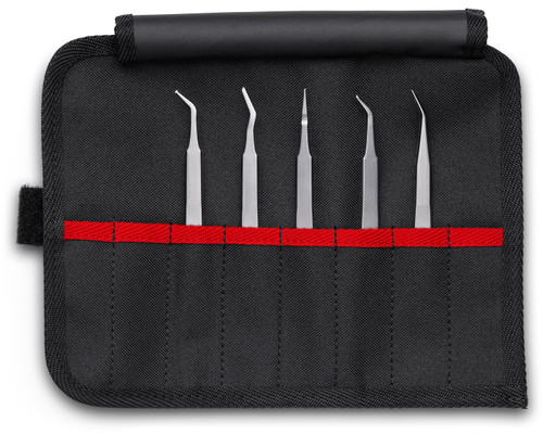 Knipex 5 Pc Stainless Steel Tweezers Set in Tool Roll, SMD 920003