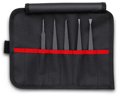 Knipex 5 Pc Plastic Tweezer Set in a Tool Roll, ESD 920005ESD