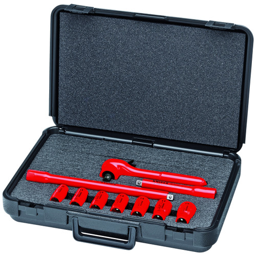 Knipex 10 pc Socket Set, 3/8" Drive, Metric, 1000V Insulated 989911S4
