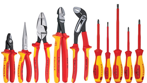 Knipex 10 Pc Pliers/Screwdriver Tool Set, 1000V, Hard Case 9K989831US