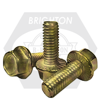 M6-1.00 x 16 mm Hex Flange Bolts, Serrated, Metric Class 8.8, Zinc-Yellow Cr+6, Full Thread, Coarse (UNC), DIN 6921, Qty 200