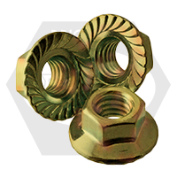M16-2.00 Hex Flange Nuts, Serrated, Metric Class 8, Zinc-Yellow Cr+6, Coarse (UNC), DIN 6923, Qty 50