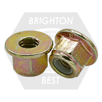 M10-1.50 Nylon Flange Lock Nuts, Non-Serrated, Metric Class 8, Zinc-Yellow Cr+6, Coarse (UNC), DIN 6926, Qty 1000