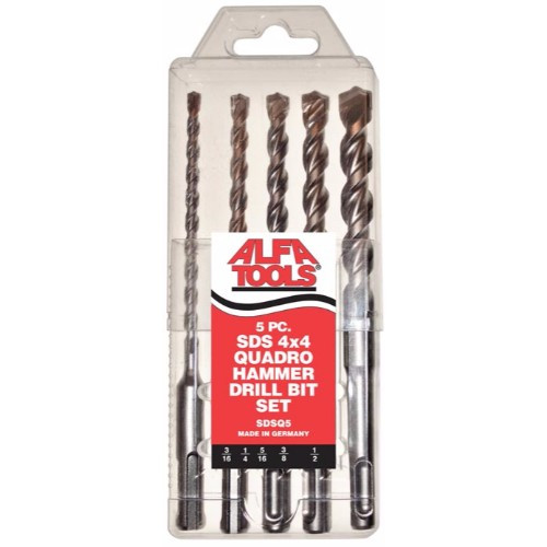 Alfa Tools SDSQ5 5pc SDS Plus Quadro Hammer Drill Bit Set