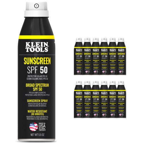 Klein Tools SPF50SPY55 Sunscreen Spray, Broad Spectrum SPF 50, 12-Pack
