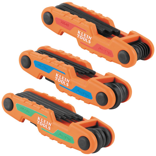 Klein Tools 70543 Compact Folding Hex Key Set, 25-Key, SAE, Metric, TORX Sizes, 3-Piece