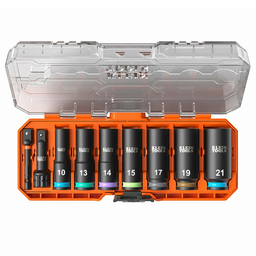 Klein Tools 65109IMPCTM KNECT Deep-Well 3/8-Inch Drive Impact Socket Set, Metric, 9-Piece