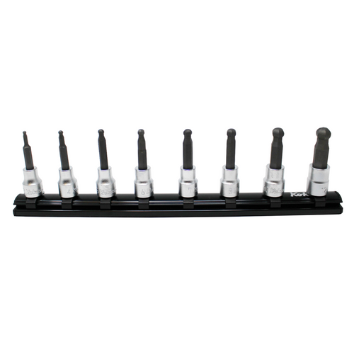 Ko-ken KB-RS3011M.62/8 8 Piece 3/8" Sq. Dr. Ballpoint Hex 62mm Long Socket Set on Rail