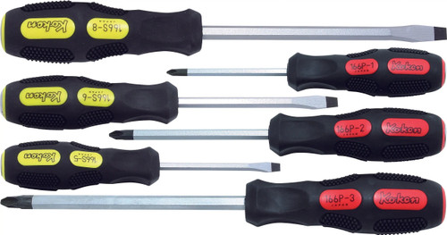 Ko-ken 166PS/6 Phillips and Flat Head Blade Through Type Screwdriver Set, PH1-2-3/SL5-6-8 - 6 pieces