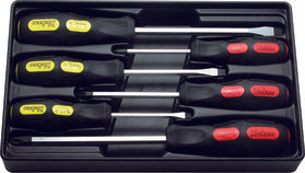 Ko-ken PK166PS/6 Phillips and Flat Head Blade Through Type Screwdriver Set,  PH1-2-3/SL5-6-8 in ABS Plastic Tray - 6 pieces