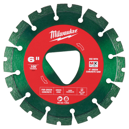 Milwaukee 49-93-7262 Green 6 x .100 Diamond Blade for Green Concrete